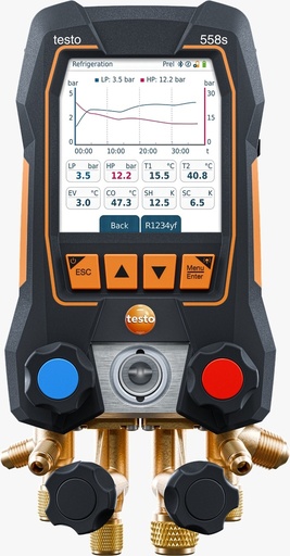 testo 558s - Manifold digital com bloco de válvulas de 4 vias e tela touchscreen intuitiva