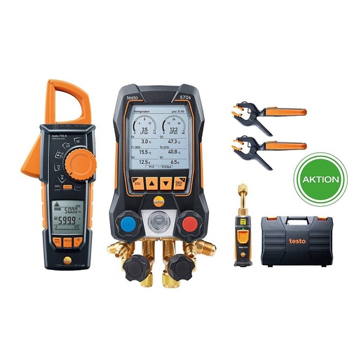 [0564 5704] Kit testo 570s com alicate amperímetro e vacuômetro - Manifold digital inteligente com sondas sem fio de vácuo e de temperatura com alicate e alicate amperímetro